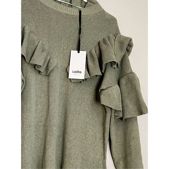 New Lolita ruffle trim green sweater XL cozy warm - Picture 2 of 4